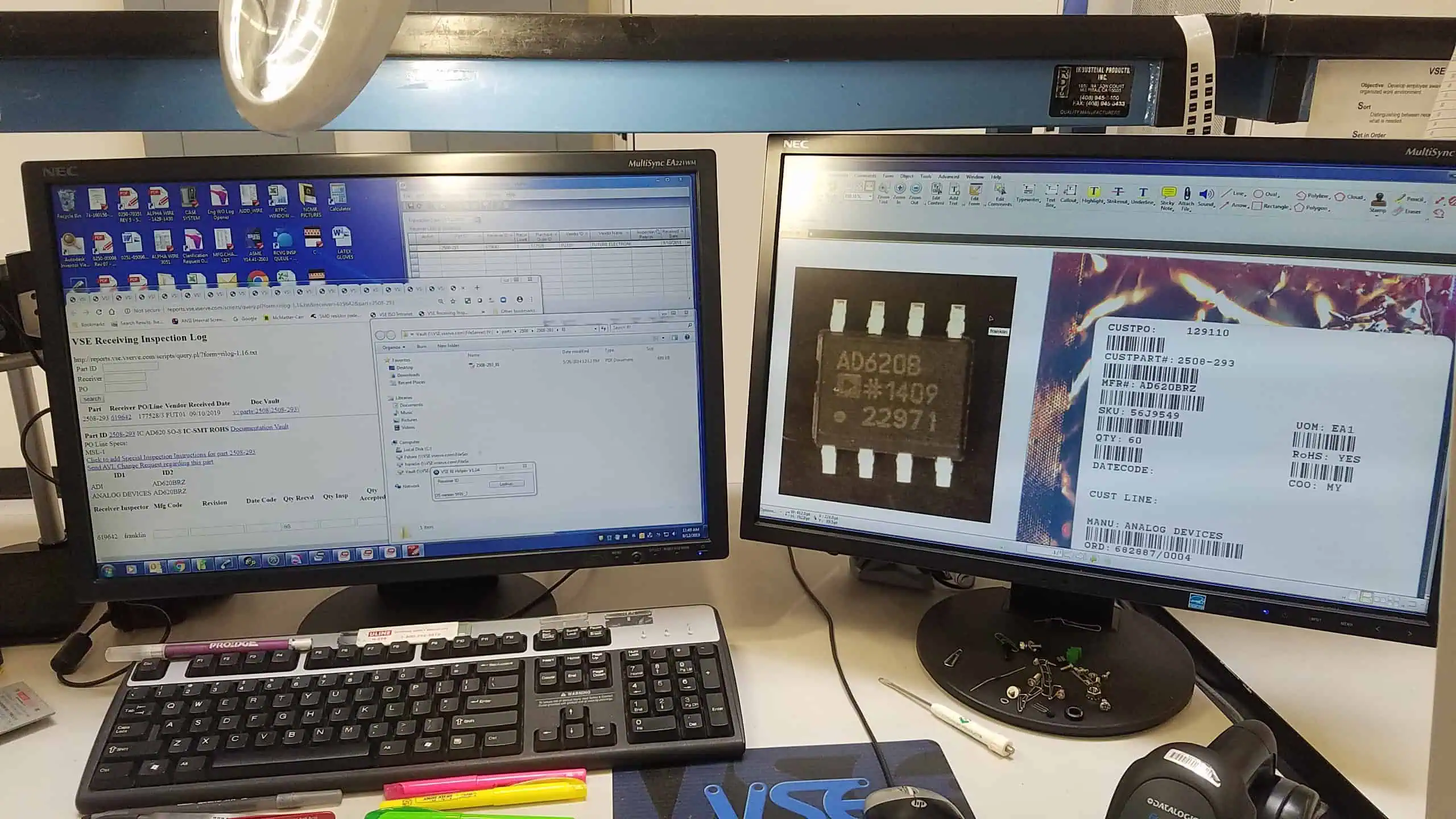 examination The examination of new parts delivered to VSE